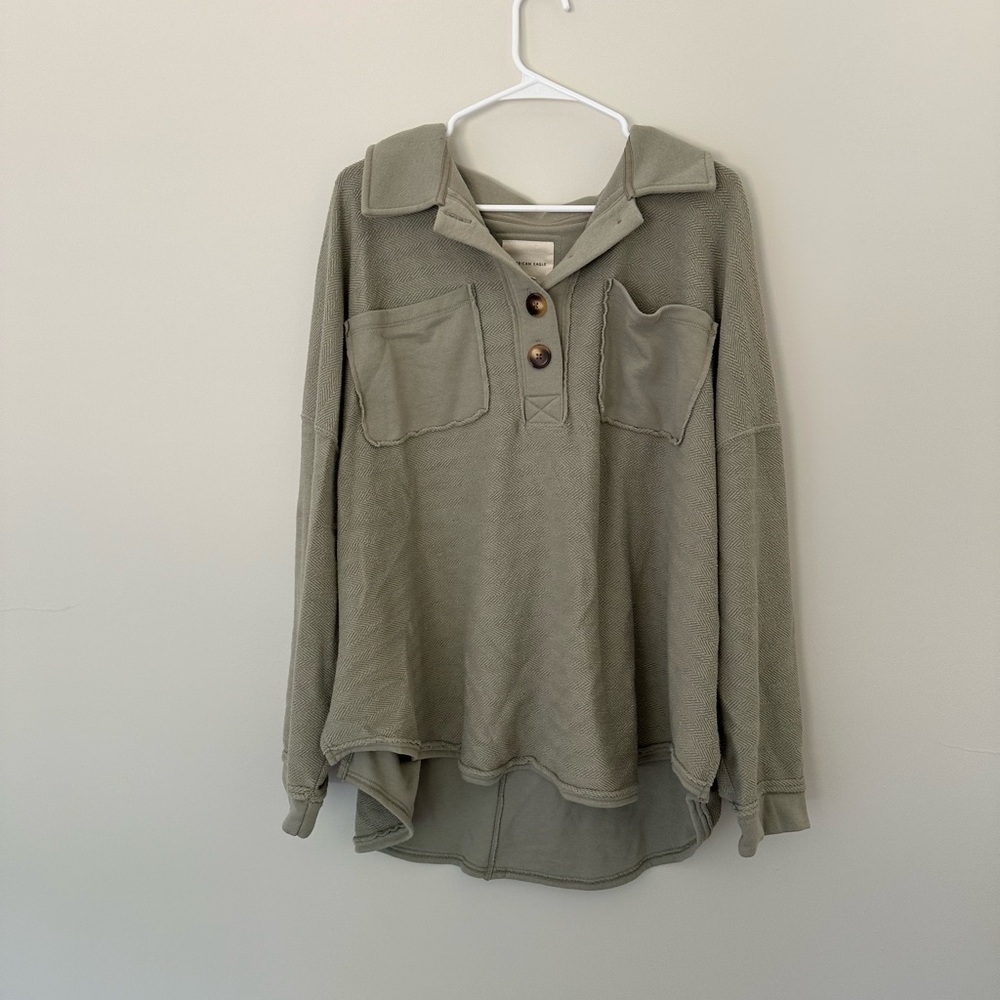 American Eagle Outfitters Green Button Sweatshirt